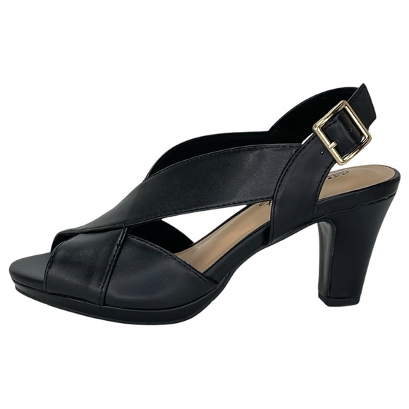 Easy Street Christy Black Faux Leather Criss Cross Womens Heels Size 6.5M - Picture 4 of 11